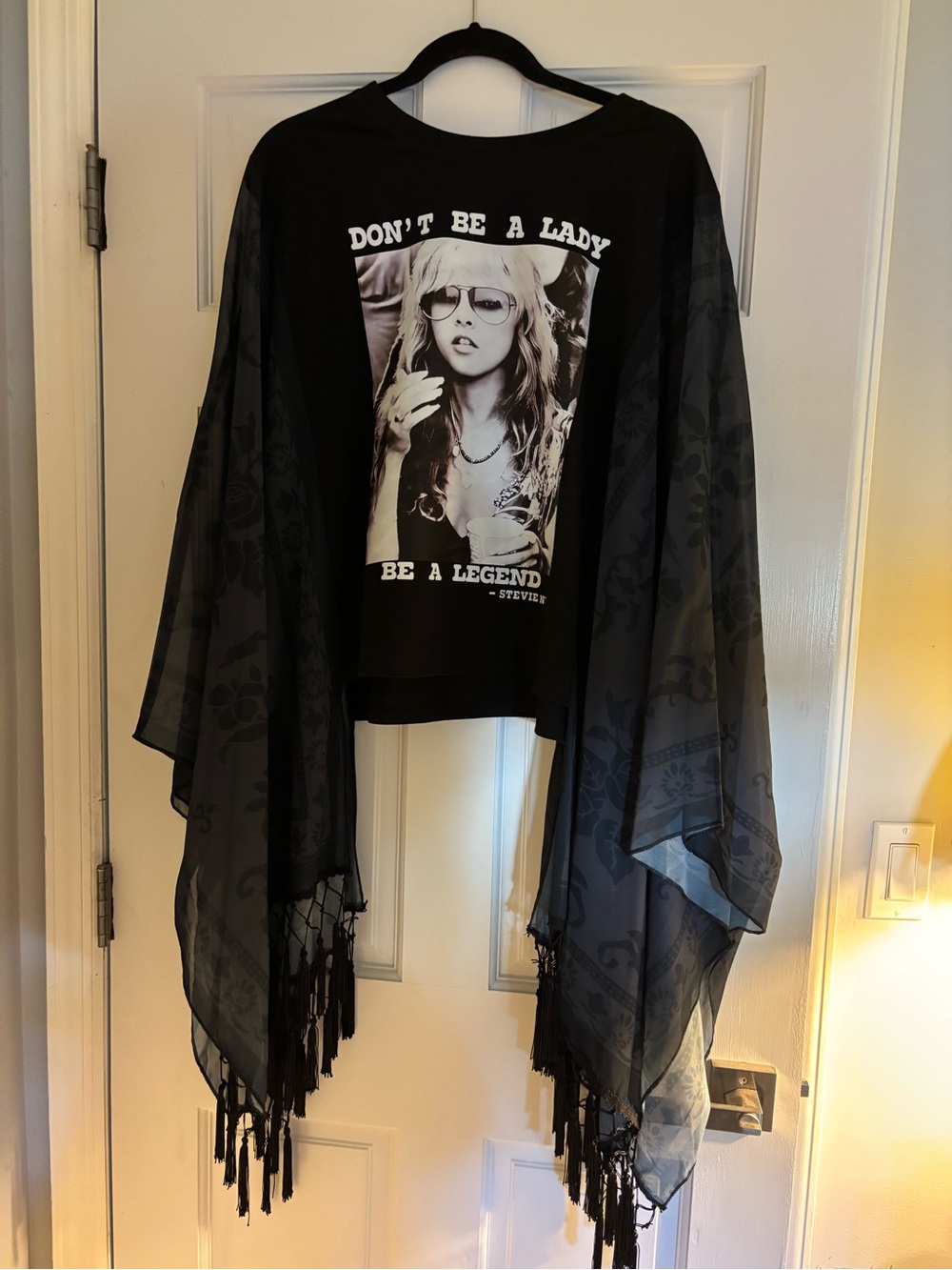 Stevie Nicks Black Sheer Fringe Kimono - Unbranded